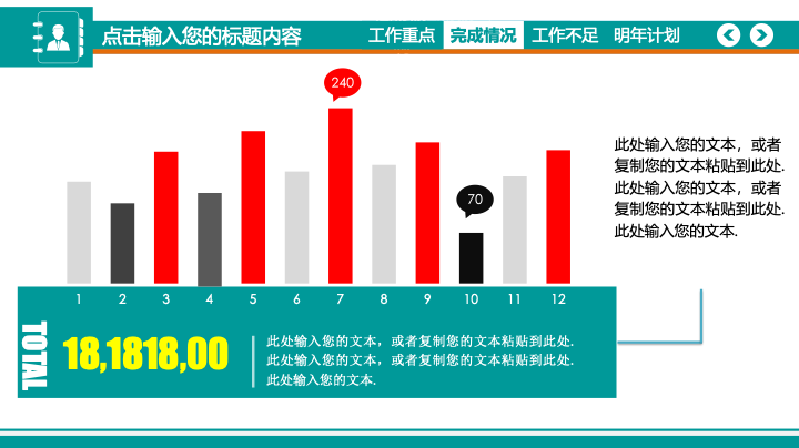 蓝绿简约商务年终总结PPT模板 - 清新工作汇报PowerPoint